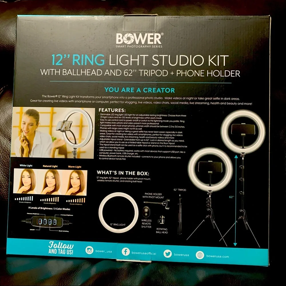 12” LED Selfie Ring Studio Light Ultra Wide Range Ball Head Design
